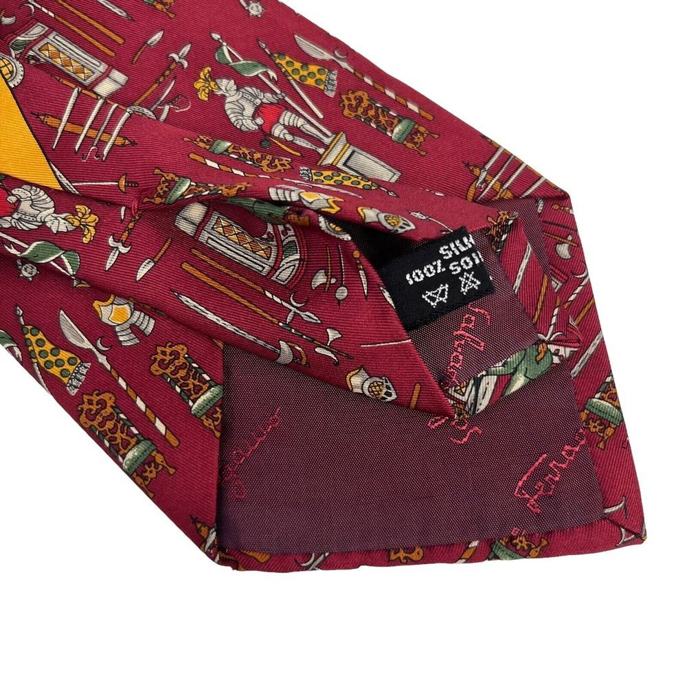 Salvatore Ferragamo Mens Tie Vases Wine Red & Blue Silk 3.5" (W) x 56.5" (L) guc - Picture 5 of 12